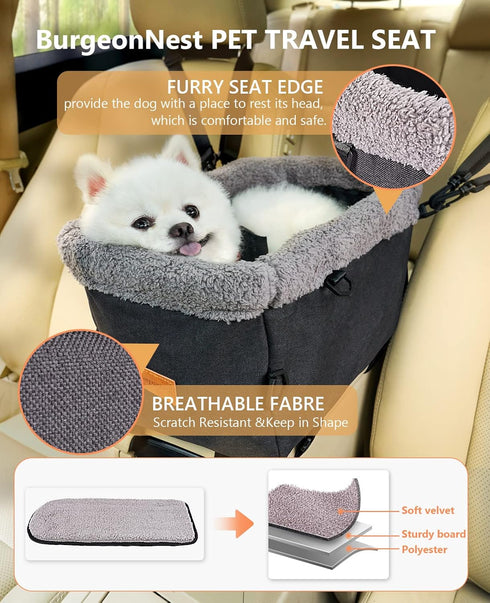 9lbs BurgeonNest Center Console Dog Car Seat for Small Dogs up to - Sturdy Metal Frame Anti-Collapse Pet Booster Seat