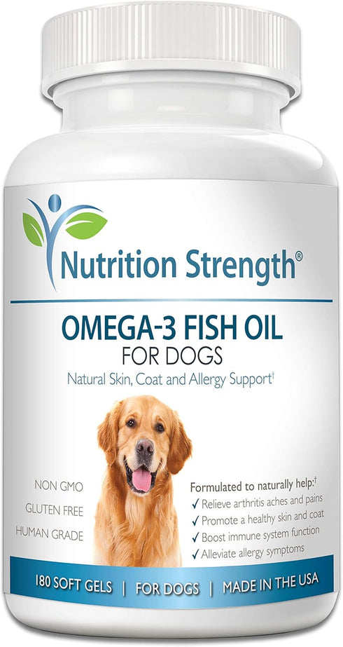 Omega 3 Fish Oil Soft Gels for Dogs - EPA & DHA for Heart, Skin, Coat & Allergy Support, 180 Soft Gels