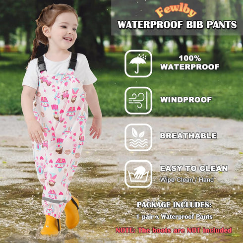 Lightweight Waterproof Rain Bib Pants for Toddlers - Boys and Girls Rain Trousers