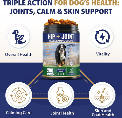 200 Omega3, Inflammatory Hip and Joint Supplement for Dogs Dog Calming Chews with Glucosamine, Chondroitin, Msm