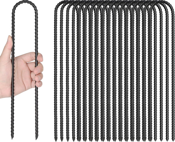 Gtongoko 16 Pack Trampolines Wind Stakes, 16 Inch Heavy Duty U Shaped Rebar Ground Anchors