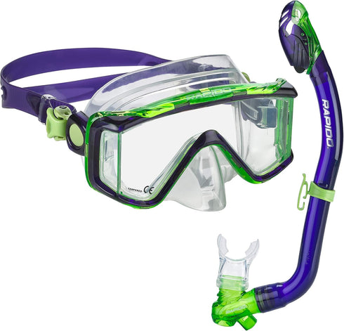 Phantom Aquatics Three Window Tempered Glass Lens Mask Fin Snorkel Set with Snorkeling Gear