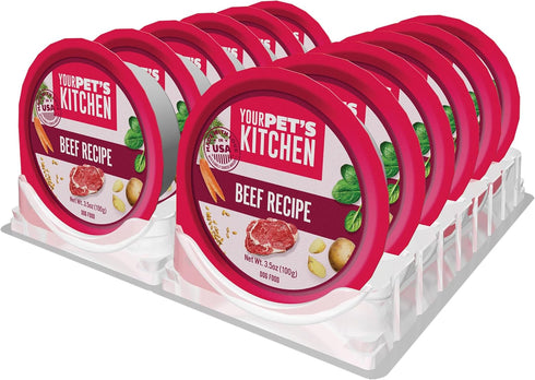 3.5 oz (Pack 12), Your PET'S Kitchen Wet Dog Food Cups, Beef Recipe - Cups of Made in The USA with Real Beef