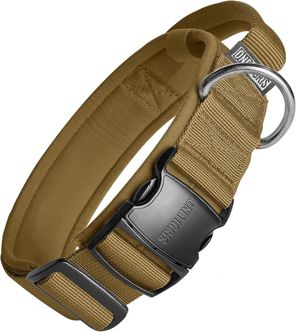 OneTigris Tough Tactical Dog Collar, Adjustable Military Collar with Handle, Large, Brown
