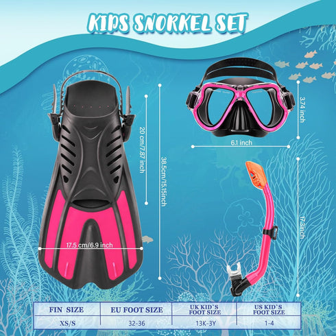 4 1 Set Set Swimming Snorkeling Gear for Kids, in Child Mask Fins Snorkel with Panoramic View Anti Fog Mask, Dry Top