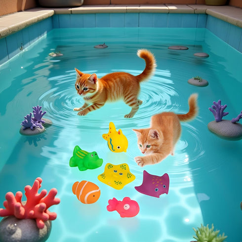 Jizlan 6 Swimming Pcs Pool Cat Interactive Toy, Cat Pool Toys, Floating Water Toy, Pet Kitten Bathing Fish Toy,Bath