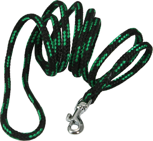 Dogs My Love 6ft Long Braided Rope Dog Leash Green with Black 6 Sizes (XXSmall: 6ft Long; 0.15" Diam (4mm))
