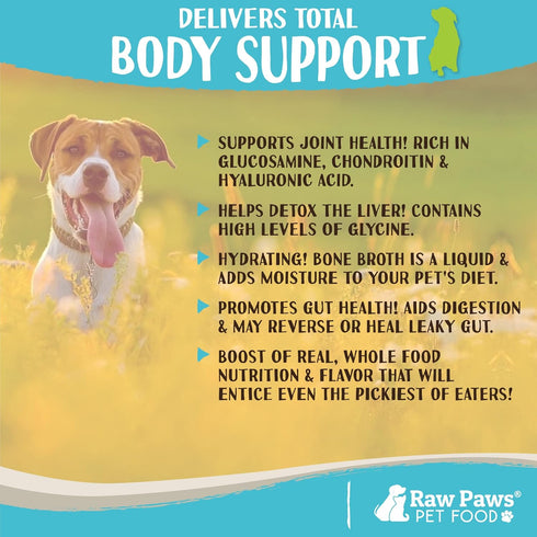Raw Paws Chicken Bone Broth for Dogs & Cats, 6-oz, Made in USA, Dog Food Topper, Bone Broth Protein Powder