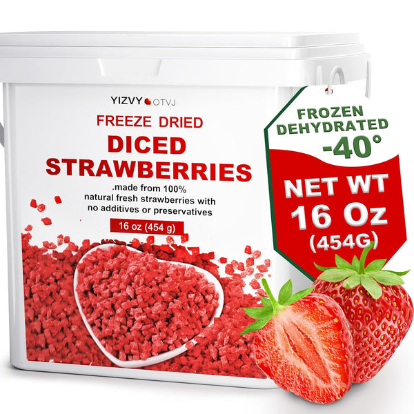 16 Oz/1lb Freeze Dried Strawberries Pieces, Resealable Bucket Dehydrated Strawberry - Premium