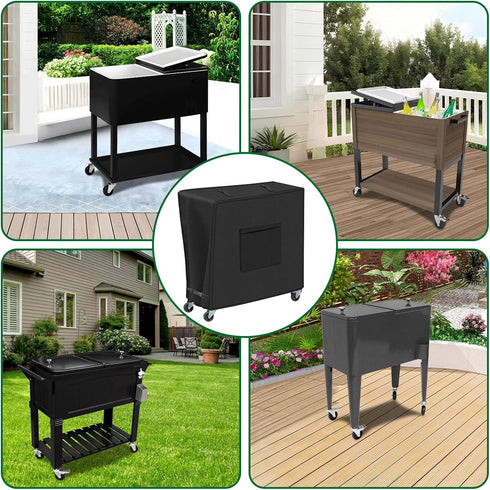 80 600D (34Lx19Wx31H RICHIE Rolling Cooler Cart Cover Fit for Most QT, Waterproof Ice Chest Cover with Zippered Pocket