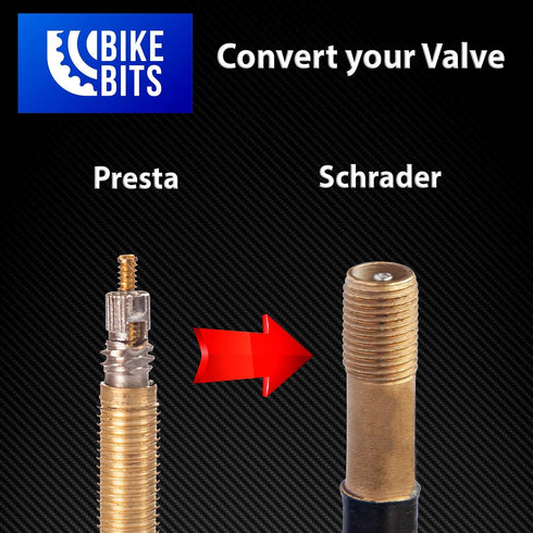 Presta Valve Adapter to Convert Presta to Schrader, Inflate Tire Using Standard Pump or Air Compressor