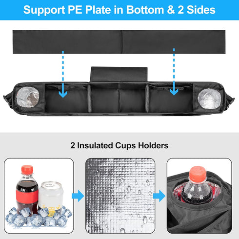 Golf Cart Front Storage Basket, Insulated Cup Holders, No-Drilling Dash Tray Organizer for EZGO, Club Car, Kandi