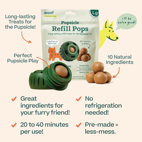 WOOF Pupsicle Refill Pops, Natural Ingredients, Low-Mess Chicken Pet Treats, 7 Count
