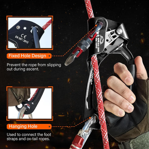 Hand Ascender Climbing Gear, High Strength Aluminum Alloy with Ergonomic Rubber Handle for Rock Climbing