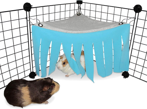 Corner Fleece Forest Hideout for Small Pets - Guinea Pigs, Ferrets, Chinchillas, Hedgehogs (Blue/Gray)