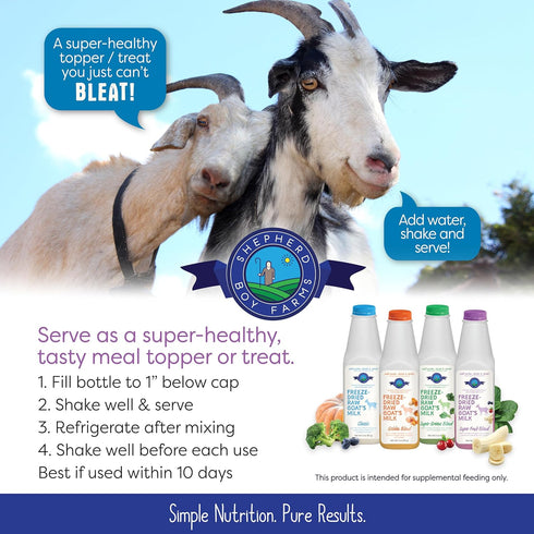Shepherd Boy Farms Freeze Dried Raw Goats Milk with Probiotics for Dogs & Cats, Organic USA Fruits, High Protein Food
