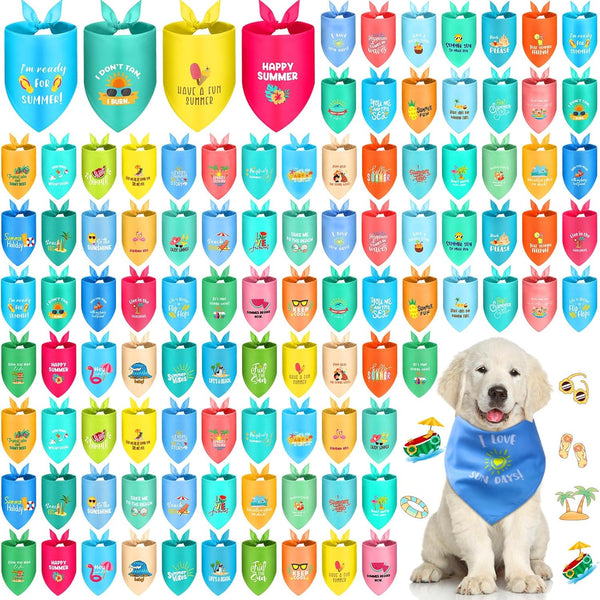 100 Pcs Dog Bandana Bulk with Sayings Summer Pet Triangle Scarf Bibs
