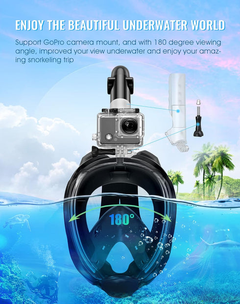 Greatever G2 Full Face Snorkel Mask, Latest Dry Top System, 180 Degree Panoramic View