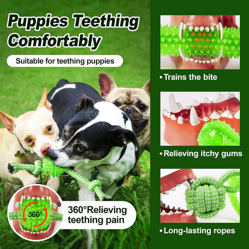 Puppy Toys 5 Pack for Energetic Puppies, Durable Chew Toys with High Density Rubber and Rope