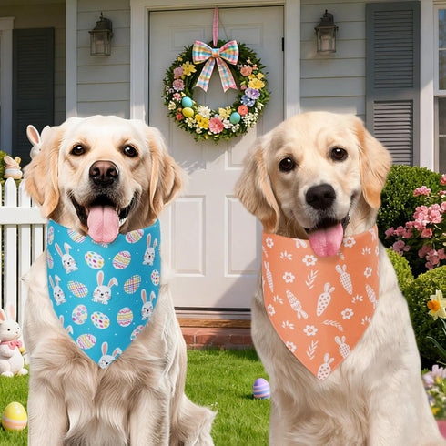 Agroon 2PCS, 4 Easter Dog Bandanas Large Pattern Colorful Scarf for Boy and Girl, Triangle Reversible Bibs Breed