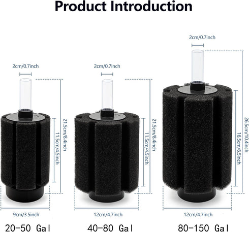 4pcs 40-80 4 ALEGI Large Aquarium Sponge Filter with Suction Cups, Check Valves for Breeding Fry Betta Shrimp Fish Tank