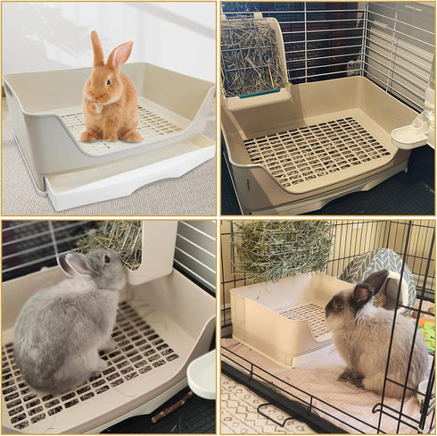 2PCS kathson Large Rabbit Litter Box Trainer, Potty Corner Toilet with Drawer Bigger Pet Pan for Adult Hamster, Guinea