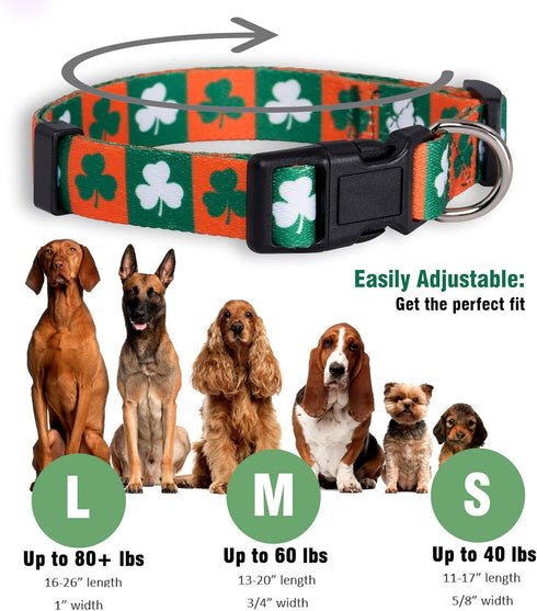 Native Pup St Patricks Dog Collar - Adjustable Green Shamrock Pet Collars for Small, Medium, Large Breeds