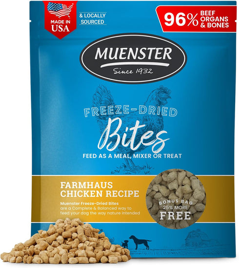 Muenster Freeze Dried Dog Food Topper Bites, Farmhaus Chicken, 20oz - Freeze Dried Raw Dog Food
