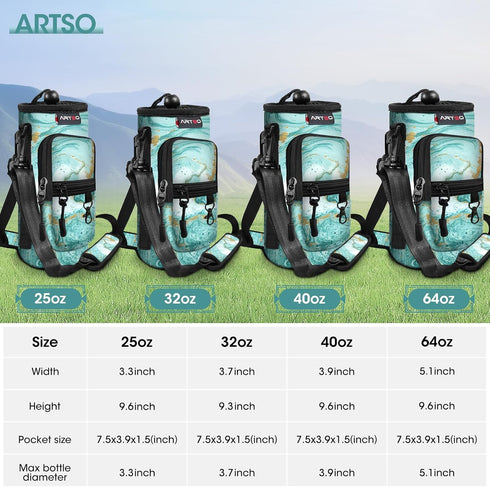 25oz 32oz 40oz 64oz ARTSO Water Bottle Carrier Bag Sling Holder Pouch, Insulated Water Bottle Sleeve Case Cover