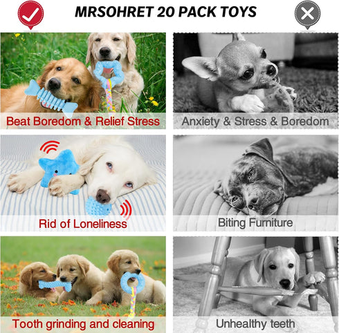 Puppy Toys, 8 Pack Teething Chew Toys Set, Cute Blue Soft Durable Interactive Toys for Small Dogs