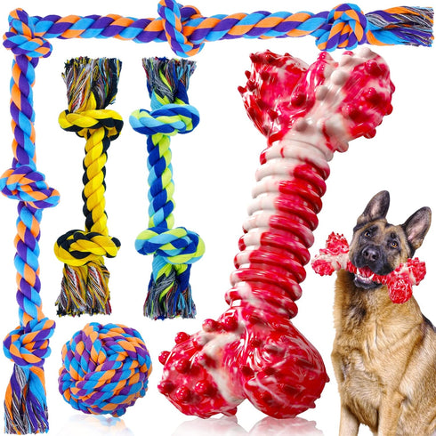 Dog Chew Toys for Aggressive Chewers, XL Indestructible Toys for Large Dogs, 5 Pack Cotton Rope Toys