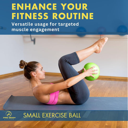 ProBody Pilates Ball Small Yoga Ball, 9 Inch Exercise Ball with Guide, Mini Soft Therapy Ball for Barre and Balance