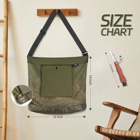 MYWSN 2 Pack Mushroom Foraging Kit - Black & Green Foraging Bag with Mesh Material, Adjustable Strap, Smartphone Pocket