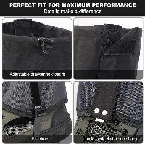 Upgraded Waterproof Gators for Hiking Boots, Adjustable Leg Gaiters for Men Women - 600D Oxford for Hiking, Trail