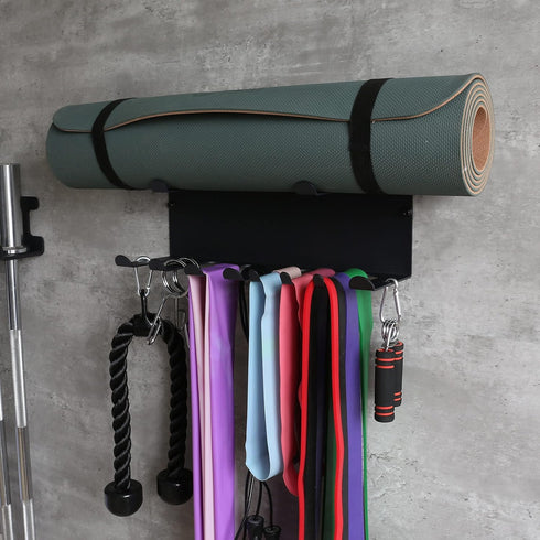 Wall Mount Resistance Bands Rack for Home Gym Equipment Storage, Jump Ropes, Yoga Mat, Foam Roller, Chains, 16.5", Black