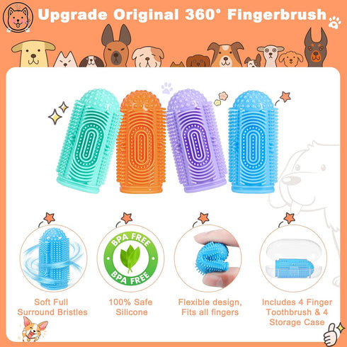 4Pack Dog Toothbrush Finger Toothbrush Dogs Tooth Brushing Kit Dogs Finger Toothbrushes for Dog Teeth Cleaning& Dental