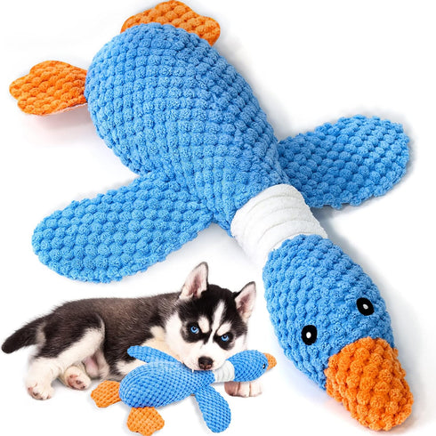 Vitscan Upgraded Goose Indestructible Dog Toys for Aggressive Chewers, Crinkle Squeaky Plush Duck Puppy Toys