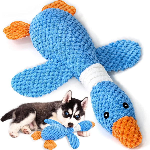 Vitscan Upgraded Goose Indestructible Dog Toys for Aggressive Chewers, Crinkle Squeaky Plush Duck Puppy Toys