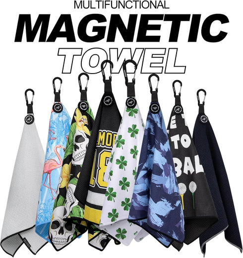 Magnetic Golf Towel with Clip, Microfiber Waffle Design - Strong Hold Magnet for Golf Bags, Carts, Clubs (Lucky Clover)