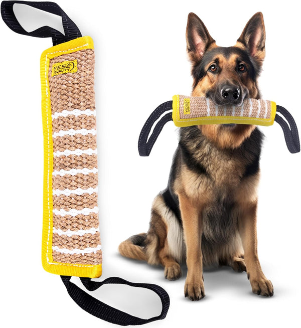 Dog Bite Tug Toy, 12 x 3.2 Inches, Durable Pull Toy with 2 Soft Handles, Tough Jute Bite Pillow