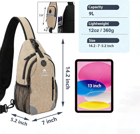 Backpack 17 11" Sling for Women & Men, Crossbody Travel Bag with Water Bottle Holders, Pockets, Quick-Access Phone