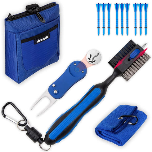 Golf Accessories Cleaning Kit (13 in 1) Includes Club Brush, Divot Tool, Golf Pouch, Towel, Tees, Gifts for Men