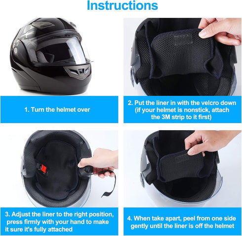 Motorcycle Helmet Liner, Anti Sweat Cooling Pad, Reusable & Washable, Prevents Stains & Odor, For Hard Hat, Hockey