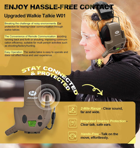 W01 Communication Walkie Talkies Compatible with Walker's Razor Slim Electronic Ear Muffs, Handsfree for Outdoors
