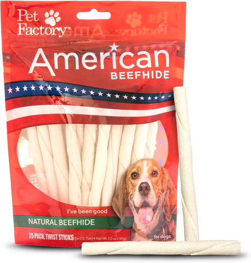 Pet Factory Beefhide 5" Twist Sticks Dog Chew Treats - Natural Flavor, 25 Count/1 Pack