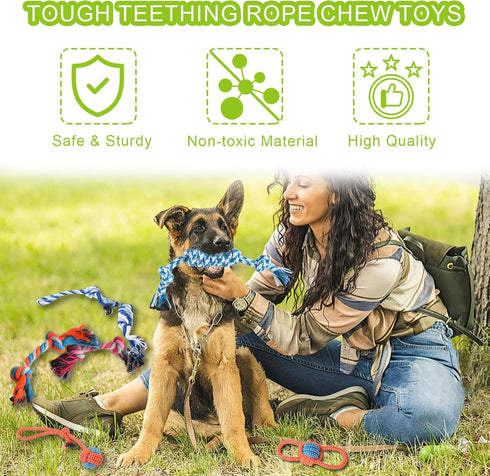 24 Pack Colorful Puppy Chew Toys for Teething - Plush Squeaky, Rope Chew Toys & Dog Treat Ball to Keep Them Busy