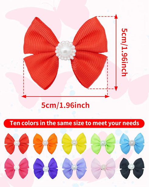 PET SHOW 10Pcs 2" Plain Small Dog Hair Bows - Faux Pearls Pet Bowknot Barrette Bows for Medium Dogs, Grooming