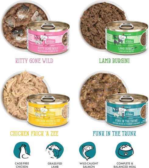 Cats in The Kitchen, Kitchen Cuties Variety Pack, Wet Cat Food, 3.2oz Can, Pack of 12, Weruva