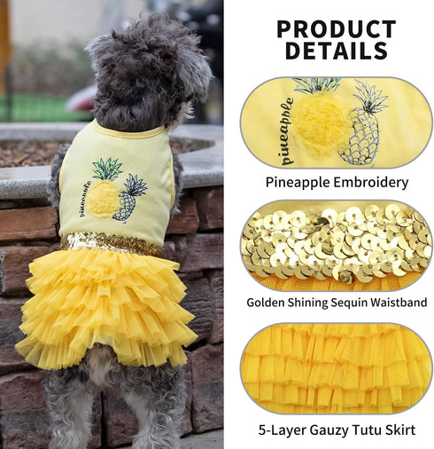 KYEESE Dog Dress, Pineapple Yellow Tiered Beach Dresses for Dogs
