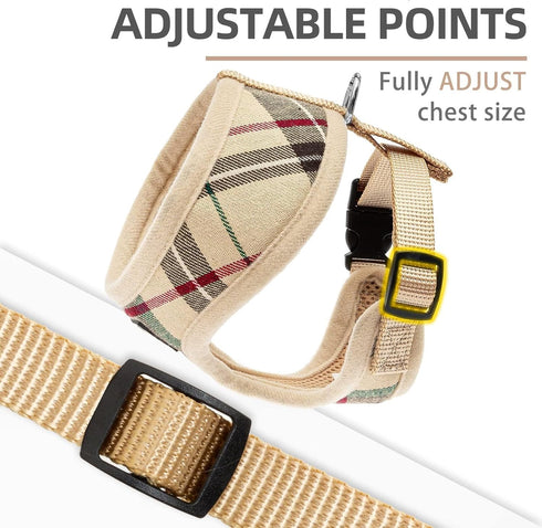 PUPTECK Soft Mesh Dog Harness and Leash Set, Comfort Padded Vest No Pull Harnesses, Beige, M
